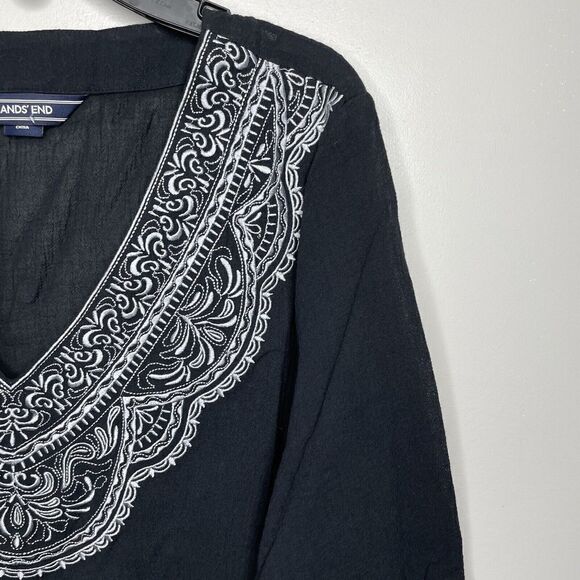 LANDS END Womens Black Embroidered Tunic Swim Cover-Up NEW Cotton Small S - Picture 2 of 8